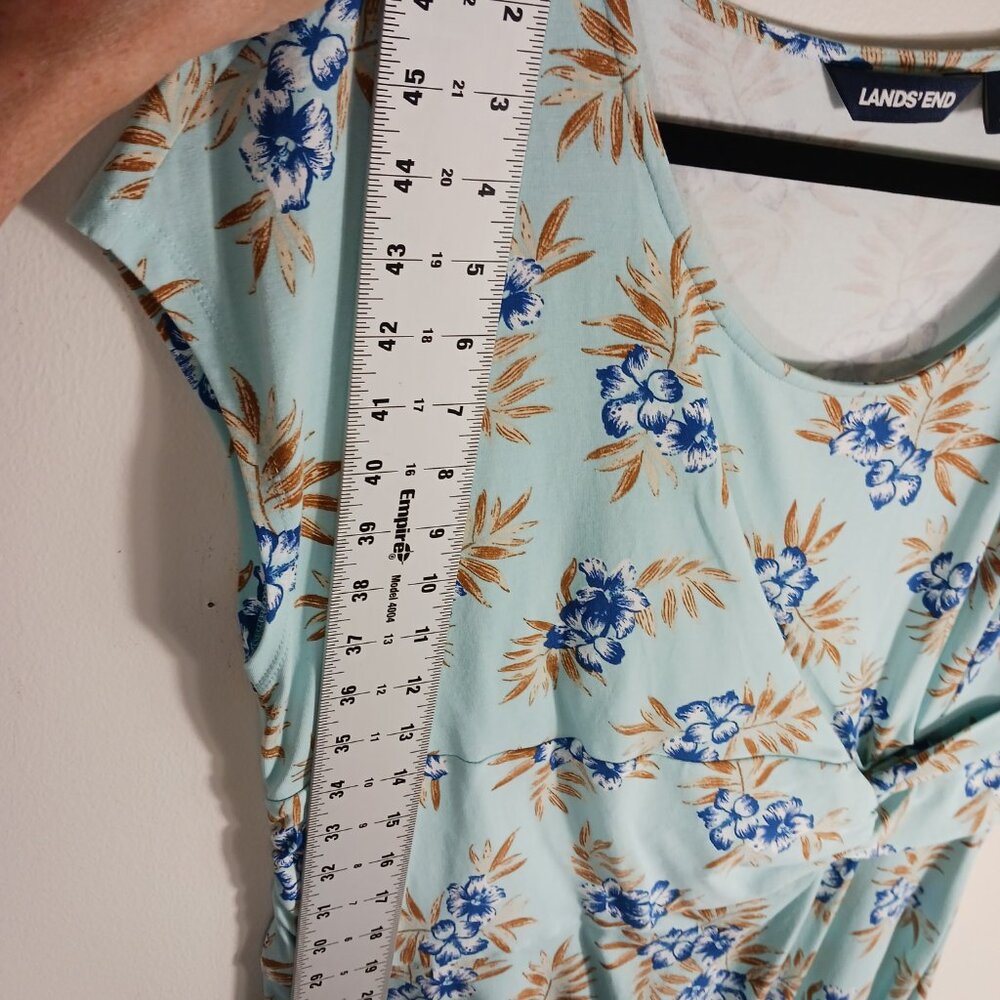 Lands' End Large Floral Print Twist Front Dress, Cap Sleeves, Aqua Blue/Navy - Picture 12 of 16